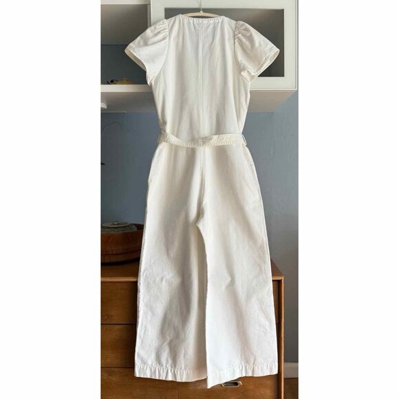 G Label by Goop Cady Puff-Sleeve Jumpsuit White Size 6 Wide Leg - Picture 2 of 8